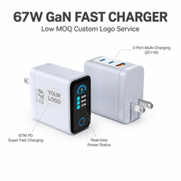 Chargeur de téléphone rapide 67W GaN multi-ports avec affichage numérique de la puissance en temps réel, adaptateur super rapide 2C1A pour téléphone portable