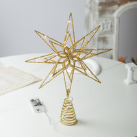Étoile lumineuse dorée pour le sommet de l'arbre de Noël, décoration de Noël, ornements de Noël et décoration saisonnière pour la maison