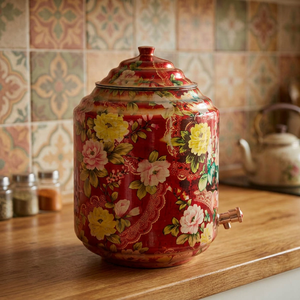 Distributeur d'eau floral rouge avec robinet en cuivre pour usage domestique - Product Image 6