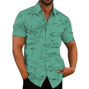 Camicia a maniche corte da uomo con stampa Coastal Sketch, motivo <span class=keywords><strong>nautico</strong></span> con barche e palme, abbottonata, per vacanze e <span class=keywords><strong>abbigliamento</strong></span> casual - Product Image 5