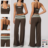 Set Yoga Fitness 2-Piece Berbahan Spandex/Nylon dengan Pinggang Elastis, Cepat Kering, Motif Polkadot, Pinggang Sedang