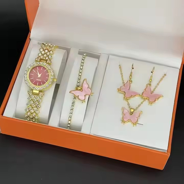 New 6PCS Luxury Watch Women WGS-69 Fashion Ladies Steel Watches With Necklace Earrings Ring Bracelet Luxury Jewelry Wristwatch