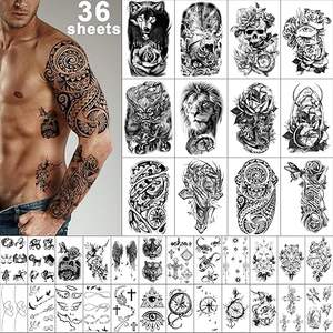 36 Hojas de Tatuajes Temporales, Pegatinas <span class=keywords><strong>para</strong></span> Cuerpo, Brazos, Pecho y Hombros <span class=keywords><strong>para</strong></span> Hombres o Mujeres con 24 Hojas de Pequeños Tatuajes Negros - Product Image 3