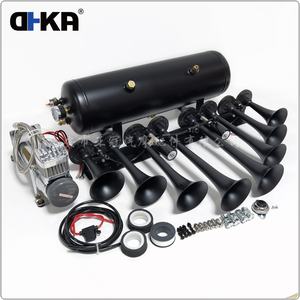 Kit de Bocina de Aire de 8 Trompetas de <span class=keywords><strong>12V</strong></span> con Luz y Tanque Compresor de Gran Presión de Aire de 12L para Camión, Barco y Tren AS192+AS097ABDUAL - Product Image 1