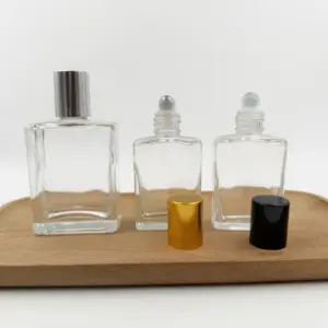 Vente en gros bouteille rectangulaire vide 15ml 30ml 50ml 100ml rouleau en verre carré sur bouteille de rouleau d'oeil d'huile essentielle avec couvercle