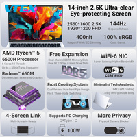 R5-6600H 14 inci bisnis Laptop 144Hz 2.5K 100% SRGB Display DDR5 1.45kg ringan tipe-c PD komputer Laptop kantor portabel