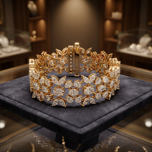 Bracelet classique en or avec diamants floraux et serti de feuilles, bijou élégant pour femme - Product Image 3