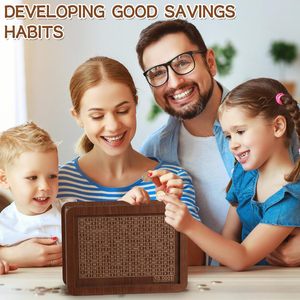 Banco para adultos Niños Banco de monedas para niños y niñas Único 10000 Caja de desafío de ahorro Caja de ahorro de madera con dinero - Product Image 4