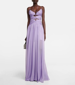 backless satin halter dress A-Line Halter Backless Pleated Blue Chiffon Long Prom Dresses Dusty Blue / 10
