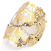 Masque facial complet en métal incrusté de diamants pour homme, masque en fer forgé incrusté de diamants, masque de princesse pour adulte pour bal masqué