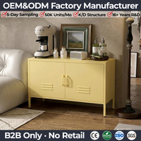 Gabinete de Almacenamiento Metálico Amarillo Crema, Moderno Armario de Acero, Aparador Multiusos para Sala de Estar, Dormitorio, Cocina, Muebles para el Hogar