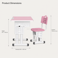 Ensemble bureau et chaise rose vif pour étudiant avec étagère et siège ventilé, hauteur réglable pour utilisation en classe