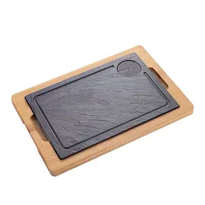 Placas de piedra de cocina personalizadas, tabla de servicio de Corte Rectangular de bambú, tablero de repostería, pizarra negra, queso