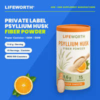 LIFEWORTH - Fibra de Psyllium en Polvo de Marca Privada, 11.6 g por Porción, Salud Digestiva, 15 Porciones por Envase, OEM, ODM, a Granel, GMP, ISO