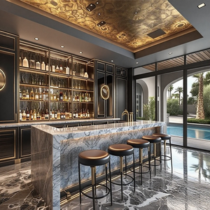 طقم بار تجاري فاخر وأنيق مع رفوف مدمجة للمشروبات الكحولية، مناسب للمنتجعات الراقية والنوادي الليلية المخصصة للمنازل - Product Image 1