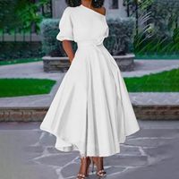 Robe midi décontractée élégante asymétrique à une épaule, taille haute, couleur unie, style vintage, pour les loisirs d'été