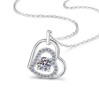 Collier Pendentif Cœur Double Creux en Argent Sterling S925, Moissanite Ronde Taillée 0.5CT VVs1, Bijou Romantique de Fiançailles pour Femme