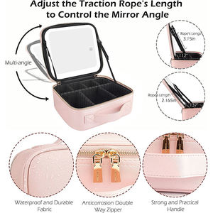 Best Light pink Large Big Designer <strong>Travel</strong> Makeup <strong>Organiser</strong> <strong>Bag</strong> with Led Light up Mirror and Compartments - Product Image 6