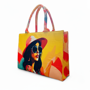 Bolso de mano de compras multiusos con estampado personalizado de lona de algodón con bolsillo para mujer superior abierto con cremallera colgante en el interior - Product Image 1