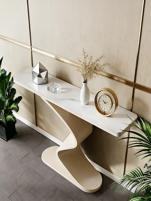 Italian-style Modern Lightweight Metal Console Table with Stone Slab Top for Home Hallway Entryway Furniture