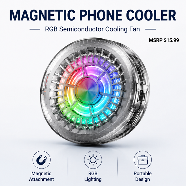 Semiconductor Ice-Forming 2-Speed Adjustable RGB Lighting Cooling Fan Silent Magnetic Attachment Compatible iPhone Gaming Phone