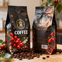 Sacs à café à fond plat personnalisés imprimés 250g 500g 1kg 5kg avec valve et fermeture éclair, pochettes verticales pour l'emballage des grains de café
