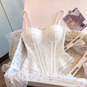 Spitzenbedrucktes Camisole-Korsett, einfarbig, wunderschöner Rückenausschnitt, schulterfrei, für Party und Bühne, mit Fischgrätenmuster auf der Brustpartie - Product Image 2