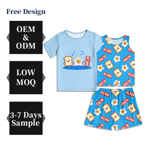 Pijamas de 3 piezas para niñas, estampado personalizado, nuevo diseño, ropa de dormir de verano, lindas camisas con tinte de corbata y pantalones cortos, pijamas para bebés y niñas - Product Image 1