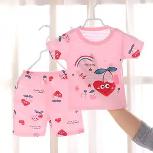 Haute qualité été garçons filles vêtements bio coton bébé pyjama ensemble 2 pièces imprimer vêtements de nuit bébé vêtements