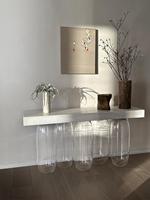 SHIHUI conception personnalisée meubles de salon nordiques Table longue Rectangle dessus en marbre Base en verre Table Console en marbre pour la maison