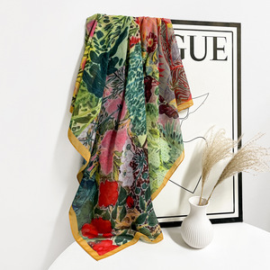 Écharpe carrée grande taille 110 x 110 cm, motif <span class=keywords><strong>peinture</strong></span> à l'huile vintage, en polyester imprimé, protection solaire estivale pour femme, châle - Product Image 5