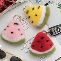 Pastèque Pom Pom porte-clés doux fraise moelleux boule de fourrure porte-clés dessin animé peluche porte-clés pour filles sac pendentif à breloque fruits