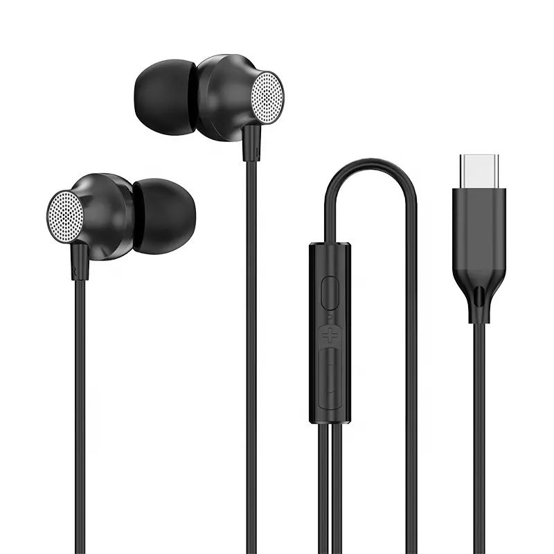 Metal Trançado Fio Heavy Bass Music Wired Fones De Ouvido Tipo-C Interface Universal Tampões De Ouvido Fones De Ouvido Para Telemóveis