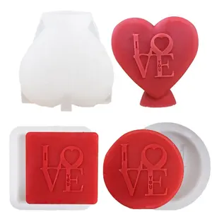 DM837 Moules en silicone en résine époxy avec cercle carré en forme de cœur avec lettre LOVE YOU pour la Saint-Valentin, bougies et savons