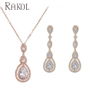 Rakol sp3092 Bông Tai đám cưới Tiệc trang sức thiết lập sáng bóng pha lê nước thả Mặt dây chuyền vòng cổ - Product Image 2