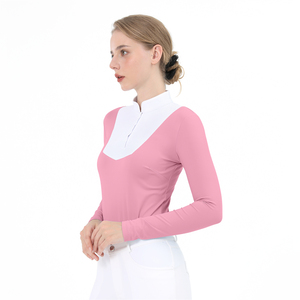 Maglia bassa MOQ top da corsa per cavalli da <span class=keywords><strong>donna</strong></span> traspirante alla moda camicie equestri alto elastico con bottone a <span class=keywords><strong>cavallo</strong></span> - Product Image 1