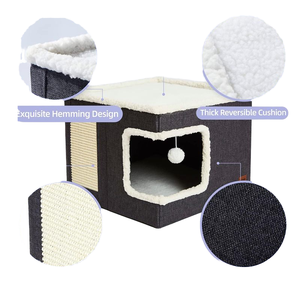 इनडोर बिल्लियों के लिए गर्म क्यूब प्यारा घर बिल्ली बिस्तर खरोंच पैड के साथ खरोंच पैड यांत्रिक रूप से धोने योग्य - Product Image 6