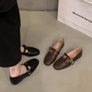 Scarpe in Pelle con Punta Quadrata Stile Inglese, Nuove <span class=keywords><strong>Mary</strong></span> <span class=keywords><strong>Jane</strong></span> <span class=keywords><strong>Nere</strong></span> Sottili da Donna per Primavera e Autunno - Product Image 1