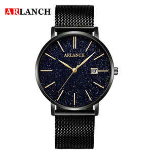Montre Homme Tendance Unique Nuit Étoilée Aiguilles Dorées Fenêtre Date Bracelet Cuir Idéale Cadeau - Product Image 5