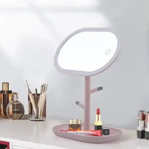 맞춤형 디 밍이 가능한 화장대 거울 터치 스위치 3 색 Led 빛 뷰티 메이크업 거울 보관 트레이