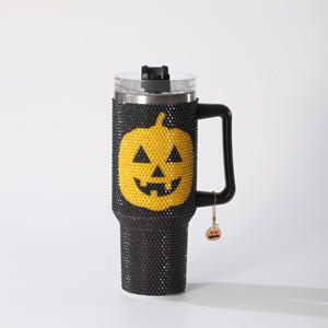 Custom Logo 40oz Bling <b>Drinking</b> Cup Travel Mug Insulated Water <b>Bottle</b> Halloween Pumpkin Rhinestone Tumbler <b>Straw</b> Stainless Steel - Product Image 2