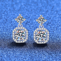 Boucles d'oreilles pendantes carrées en argent sterling 925 avec moissanite VVS de 1,4 carat, taille ronde, certifiées, vente en gros de bijoux fins