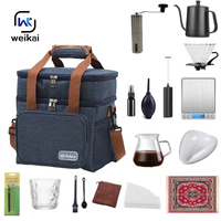 Set Kopi Camping Biru 15Pcs, Perlengkapan Kopi Pour Over dengan Alat Tiup & Alas Kopi, Tas Kopi Portabel Serba Lengkap Warna Biru Dongker