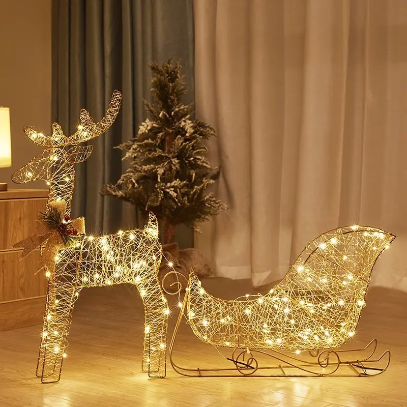 Natal Renas Lâmpadas Luzes LED Trenó Iluminação Decorativa Natal Deer-draw Carrinho Decorações Home Decor Luxo