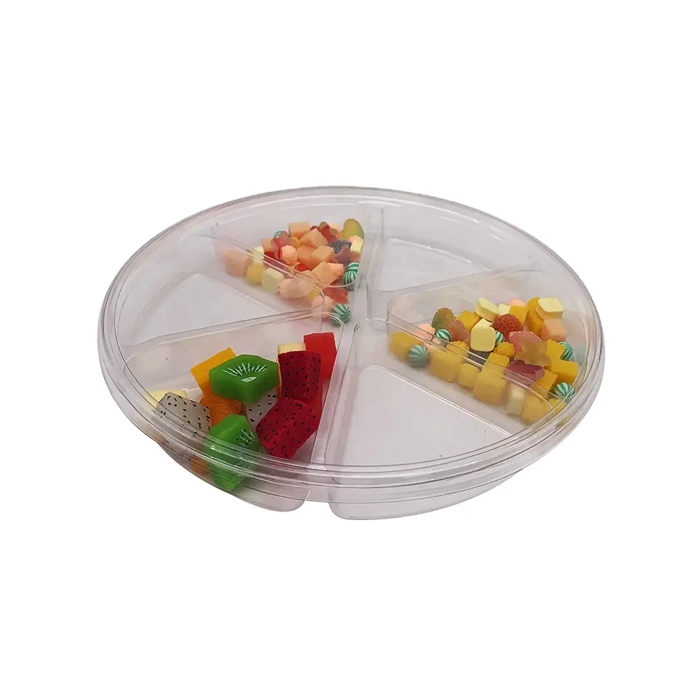 Caixas plásticas transparentes para doces, compartimentos redondos para animais de estimação da grau alimentício 6 compartimentos