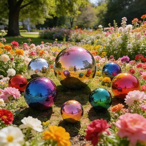 Ornements sphériques en miroir arc-en-ciel, globe de visualisation, boule creuse en acier inoxydable pour la décoration de jardin - Product Image 1