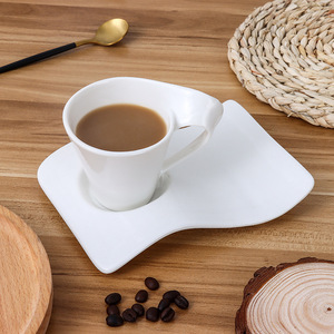 Creative European-Style Ceramic Wave Coffee <strong>Mug</strong> with Saucer Spoon <strong>Small</strong> Luxury Household Simple Pure White for Afternoon Tea - Product Image 4