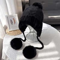 Luxuriöse Handgestrickte Nerzfell-Mütze für Damen mit Einfarbigem Muster, Echtes Fell, Winter-Warm, Elegant und Modisch, Direkt vom Hersteller