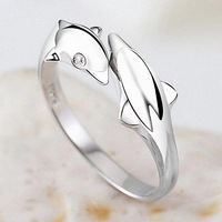Bague double dauphin en métal doré à la mode bague d'index d'ouverture simple bague de style couple romantique