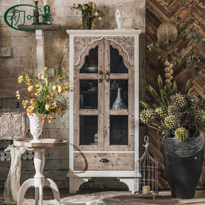 Aparador de madera tallada vintage A1593, mueble de almacenamiento para la sala de estar, decoración del hogar - Product Image 3